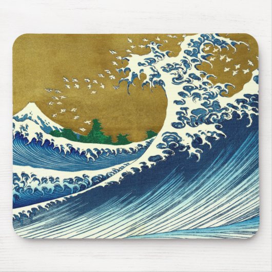 北斎の大波パターン: 日本の浮世絵アート マウスパッド (正面)