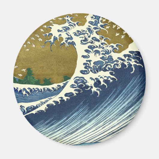 北斎の大波パターン: 日本の浮世絵アート マグネット (正面)