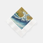 北斎の大波パターン: 日本の浮世絵アート 縁ありカクテルナプキン (角)