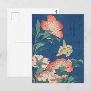 北斎の日本芸術 牡丹とカナリア ポストカード