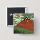 北斎の浮世絵南風澄ん空・赤富士 缶バッジ (正面&裏面)