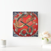 北斎の龍、北斎のHokusaiのドラゴン、Hokusaiの日本芸術 スクエア壁時計 (ホーム)