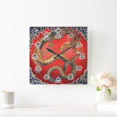 北斎の龍、北斎のHokusaiのドラゴン、Hokusaiの日本芸術 スクエア壁時計 (ホーム)