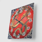 北斎の龍、北斎のHokusaiのドラゴン、Hokusaiの日本芸術 スクエア壁時計 (傾斜)