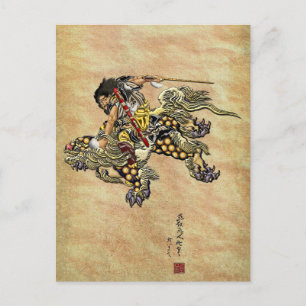 北斎への献上品 – 獅子騎乗 ポストカード