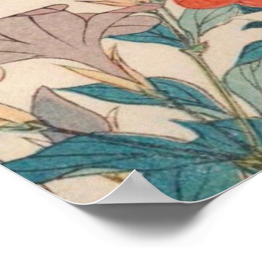 北斎カッコウとツツツジヴィンテージギャラリーHD ポスター (角)