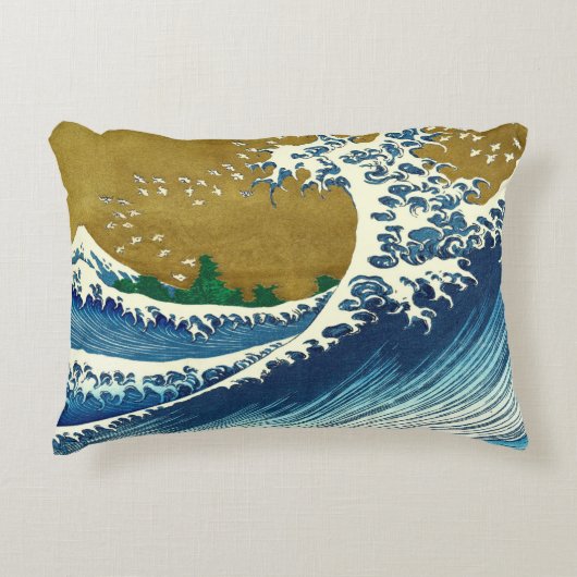 北斎ビッグウェーブジャパンヴィンテージ海 アクセントクッション (正面)