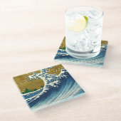 北斎ビッグウェーブ日本ヴィンテージ海 ガラスコースター (アングル)