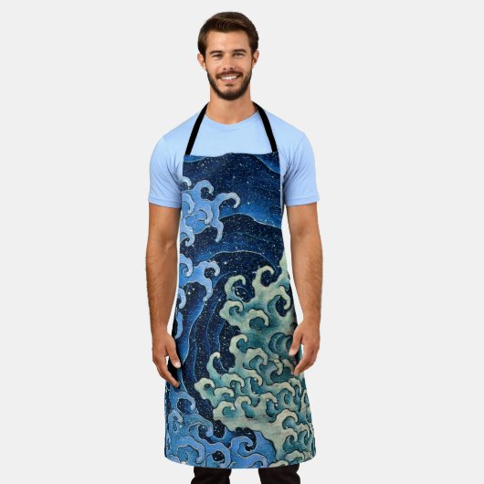 北斎フェミニン波ヴィンテージ海 エプロン (着用した状態)