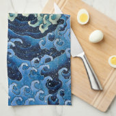 北斎フェミニン波ヴィンテージ海 キッチンタオル (四つ折り)