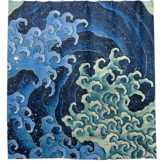 北斎フェミニン波ヴィンテージ海 シャワーカーテン (正面)