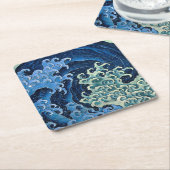 北斎フェミニン波ヴィンテージ海 スクエアペーパーコースター (アングル)
