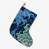北斎フェミニン波ヴィンテージ海 スモールクリスマスストッキング (正面 (吊り時))