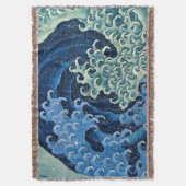 北斎フェミニン波ヴィンテージ海 スローブランケット (正面縦)