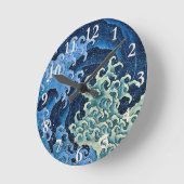 北斎フェミニン波ヴィンテージ海 ラウンド壁時計 (傾斜)