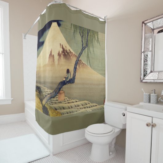北斎ボーイビュー山富士日本のヴィンテージ シャワーカーテン (インサイチュ)