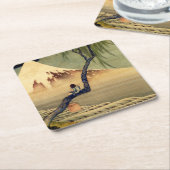 北斎ボーイビュー山富士日本のヴィンテージ スクエアペーパーコースター (アングル)