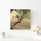 北斎ボーイビュー山富士日本のヴィンテージ スクエア壁時計 (ホーム)