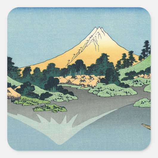 北斎山富士が河口湖で反射 スクエアシール (正面)