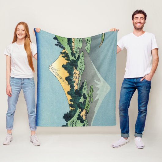 北斎山富士が河口湖で反射 フリースブランケット (インサイチュ)