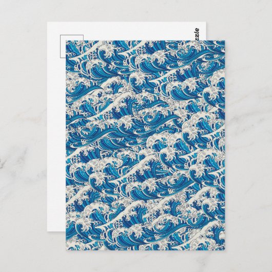 北斎日本の波素晴らし模様航海の青 ポストカード (正面/裏面)