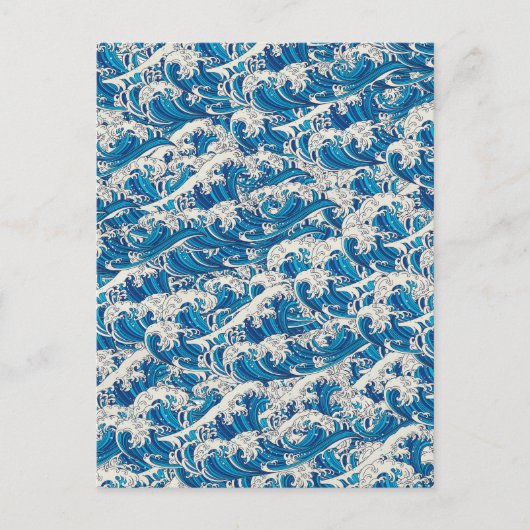 北斎日本の波素晴らし模様航海の青 ポストカード (正面)