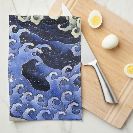 北斎波フェミニンヴィンテージ日本のファインアート キッチンタオル (四つ折り)