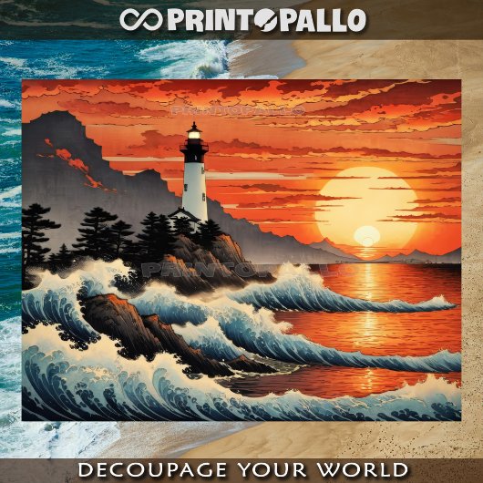 北斎波浪スタイル灯台の海岸沿い 薄葉紙