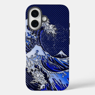 北斎波素晴らしクロム炭素繊維デザイン iPhone 16ケース