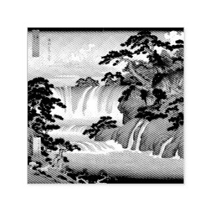 北斎浮世絵日本の滝の風景青 セルフインキングスタンプ