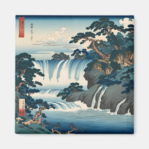 北斎浮世絵日本の滝の風景青 マグネット