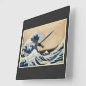 北斎素晴らしによる神奈川の波 スクエア壁時計 (傾斜)