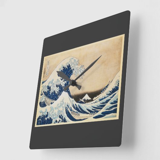 北斎素晴らしによる神奈川の波 スクエア壁時計 (傾斜)