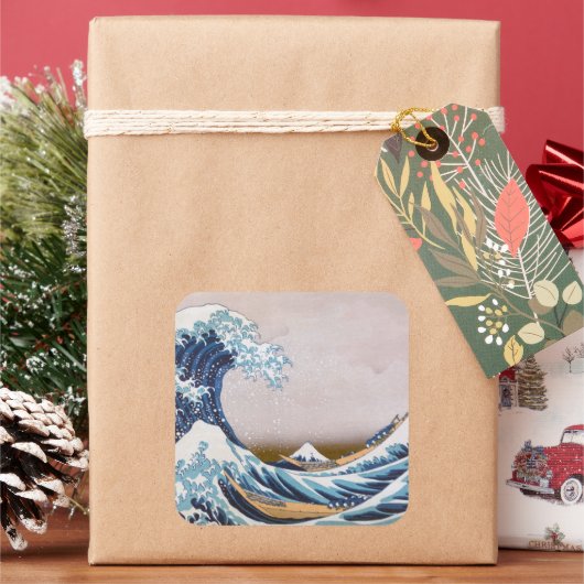 北斎素晴らしによる神奈川日本沖の津波 スクエアシール (クリスマス)