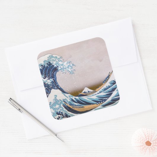 北斎素晴らしによる神奈川日本沖の津波 スクエアシール (封筒)