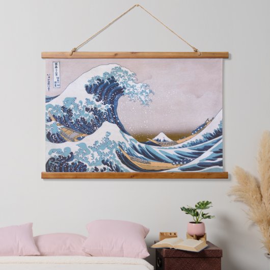北斎素晴らしによる神奈川日本沖の津波 吊り下げ型タペストリー (寝室)