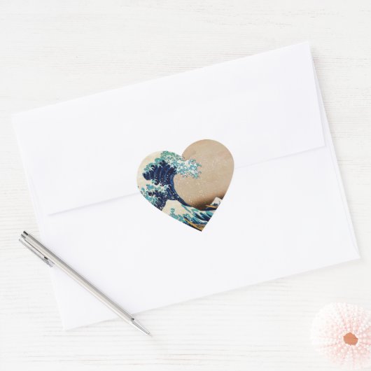 北斎素晴らしヴィンテージの波日本の ハートシール (封筒)
