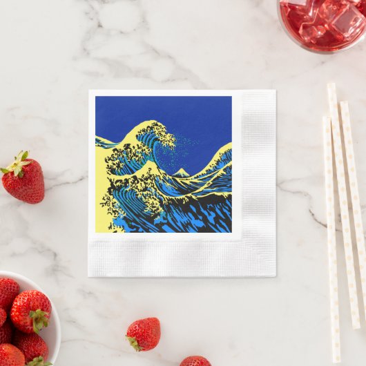 北斎素晴らし波の青ポップ・アートの色 縁ありカクテルナプキン (インサイチュ)