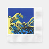 北斎素晴らし波の青ポップ・アートの色 縁ありカクテルナプキン (正面)