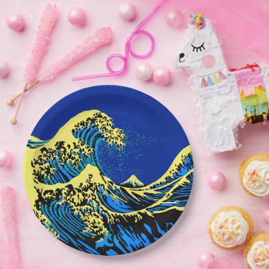 北斎素晴らし波の鮮やかポップ・アートのスタイル ペーパープレート (パーティー)