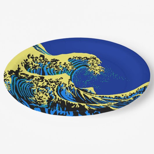 北斎素晴らし波の鮮やかポップ・アートのスタイル ペーパープレート (アングル)