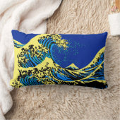 北斎素晴らし波の鮮やかポップ・アートのスタイル ランバークッション (ブランケット)