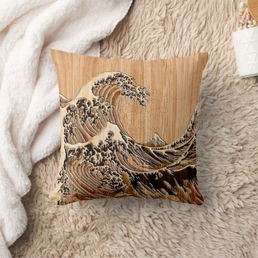 北斎素晴らし波竹木スタイル クッション (ブランケット)