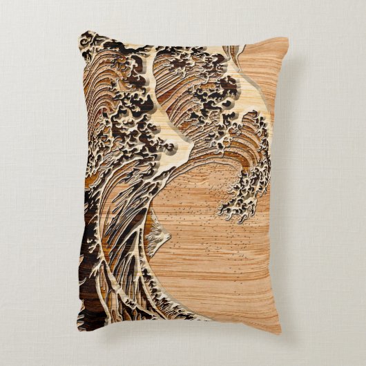 北斎素晴らし波竹木目スタイル アクセントクッション (裏面(縦))