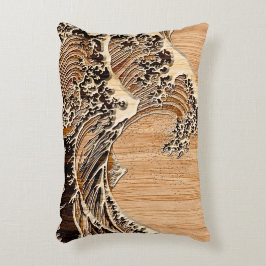 北斎素晴らし波竹木目スタイル アクセントクッション (正面(垂直))