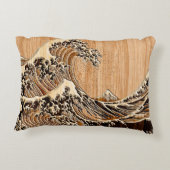 北斎素晴らし波竹木目スタイル アクセントクッション (裏面)