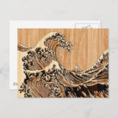 北斎素晴らし波竹木目スタイル ポストカード (正面/裏面)