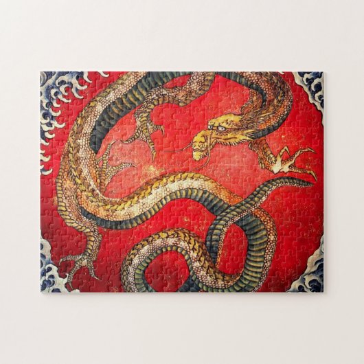 北斎金ゴールド日本のドラゴンパズル ジグソーパズル (横)