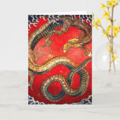 北斎金ゴールド日本のドラゴン カード (黄色い花)