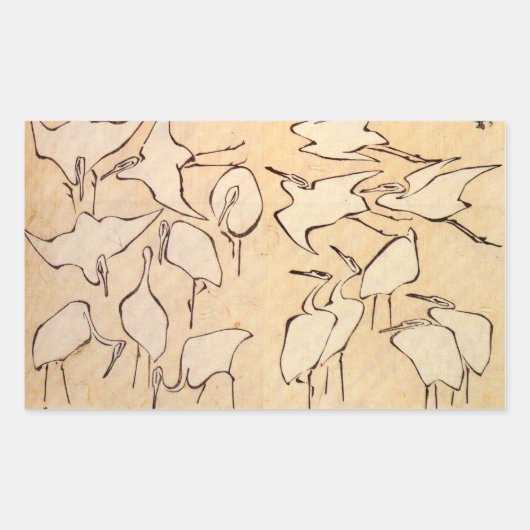 北斎鶴ステッカー 長方形シール (正面)